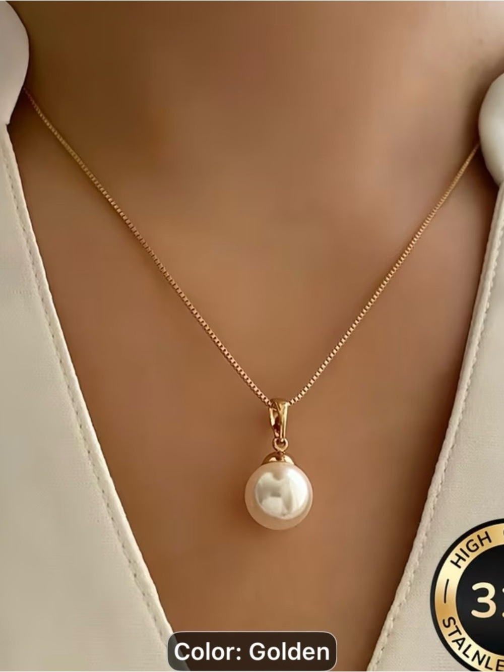 Golden Pearl Pendant Necklace